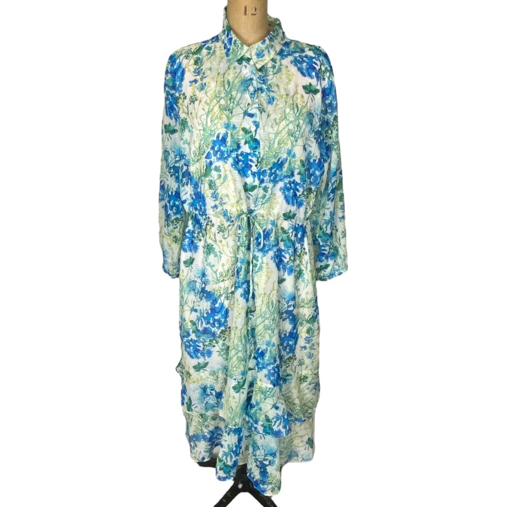 REBA Boho Floral Button Front Tie Waist Dress Size XL